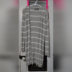 Striped Gray Cardigan Sweater
